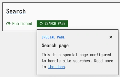 Special pages tag with tool tip
